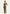 Women's linen shirt and matching palazzo trousers in khaki, shown worn full length