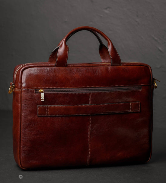 Große Aktentasche aus Leder für Laptops - The Chateau: Brown