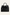 Black leather handbag with short handles shown from the front on a light background.