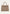 Taupe leather women’s handbag shown from the front with handles and fastening detail.
