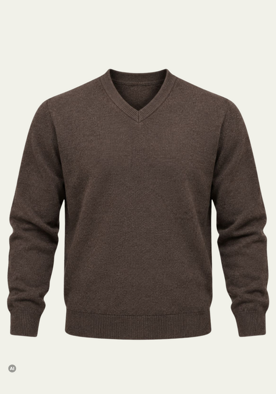 Herren-Feinstrickpullover aus Lammwolle Braun Modell YAKA
