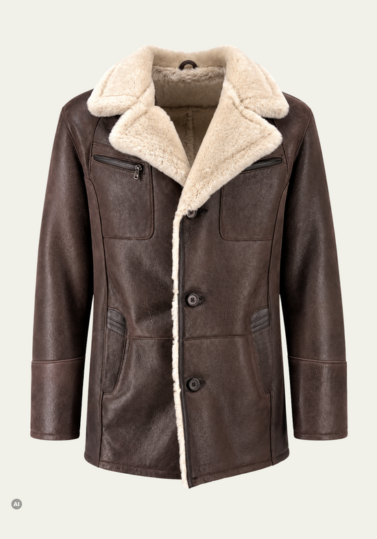 Herren-Lammfelljacke Braun im klassischen Field-Jacket-Stil