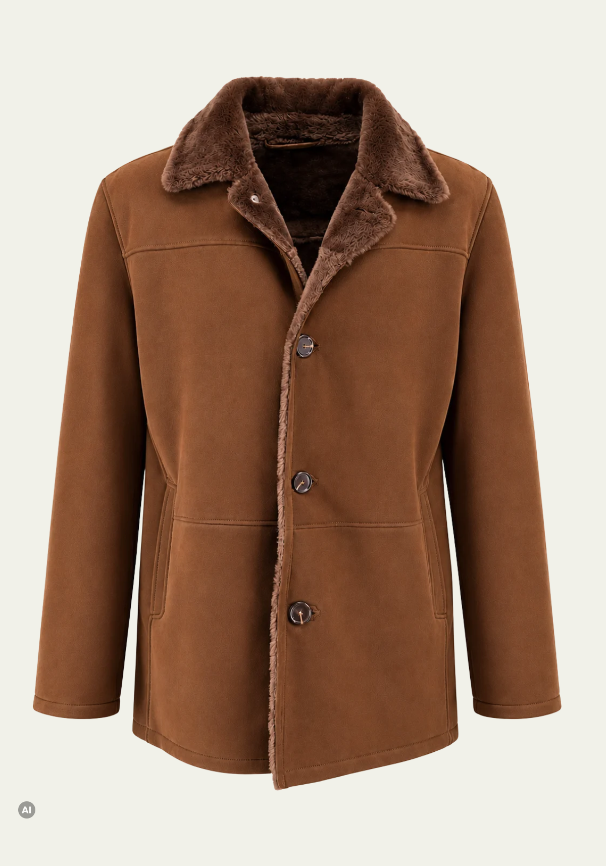 Herren-Lammfelljacke Braun mit markantem Fellkragen