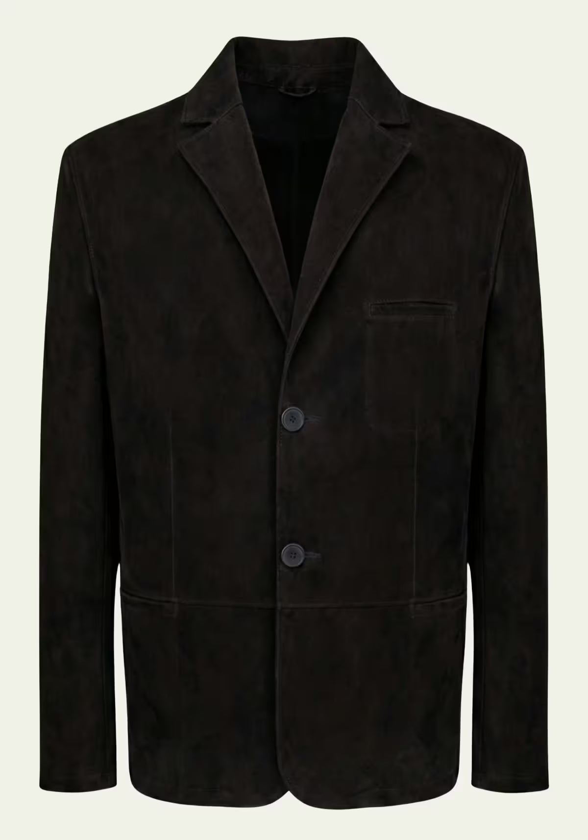 Men's leather jacket in black suede, shown as a front view on a plain background.