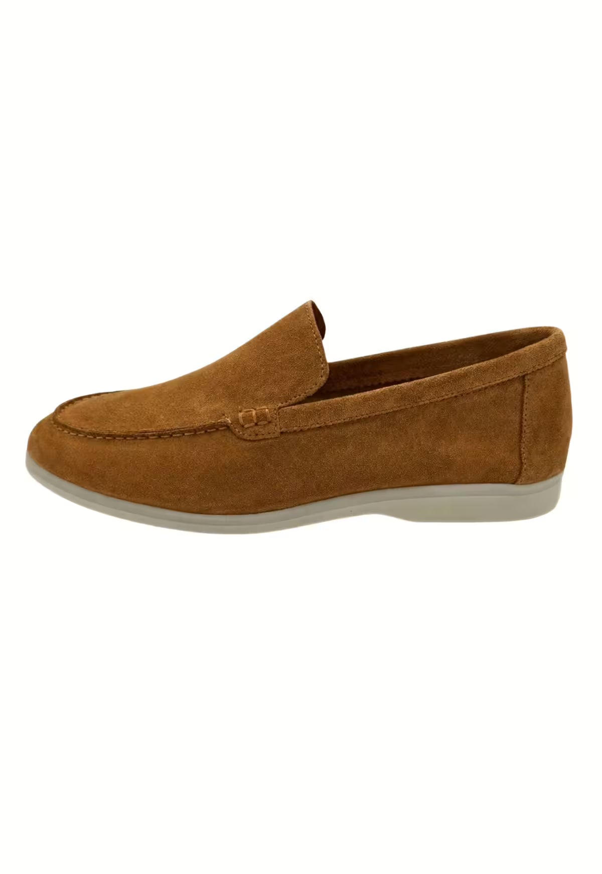 Men's loafer in whisky calf suede shown from the side