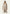 Women’s sheepskin coat in cream-beige with hood, worn frontally on a model.