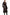 Women's sheepskin coat in dark brown worn open on a model, with a belt and long fur trim.