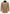 Men's sheepskin coat in camel with a black collar, button front and pockets in front view.