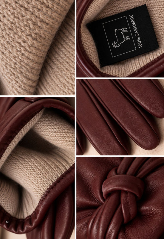 Damen-Lederhandschuhe mit 100 % Kaschmirfutter Bordeaux O02