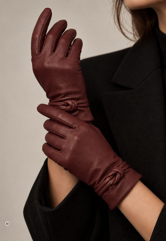 Damen-Lederhandschuhe mit 100 % Kaschmirfutter Bordeaux O02