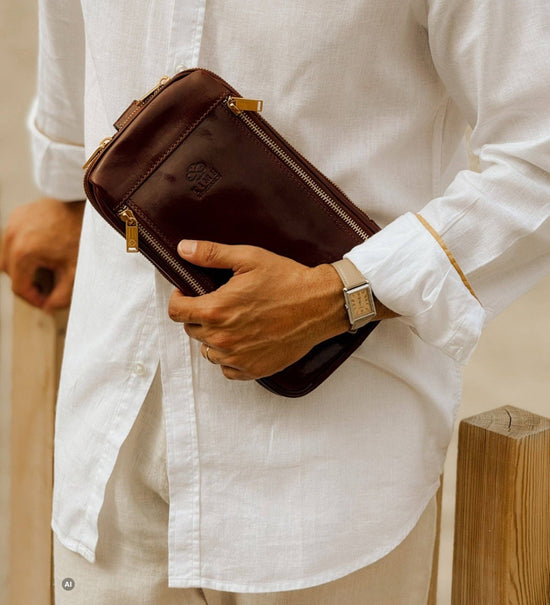 Lederschultertasche Brusttasche - Kim: Brown