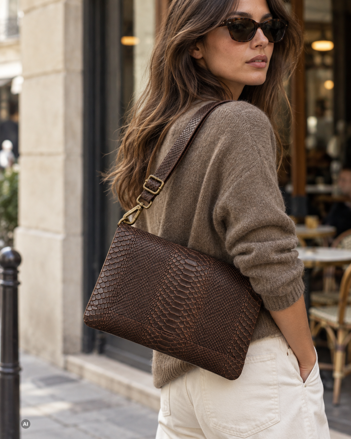 Ledertasche LUNA Python – Braun – Hergestellt in Italien