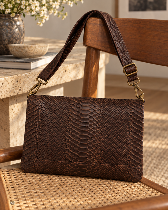 Ledertasche LUNA Python – Braun – Hergestellt in Italien