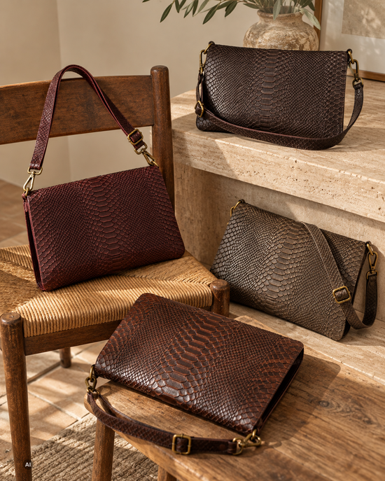 Ledertasche LUNA Python – Braun – Hergestellt in Italien