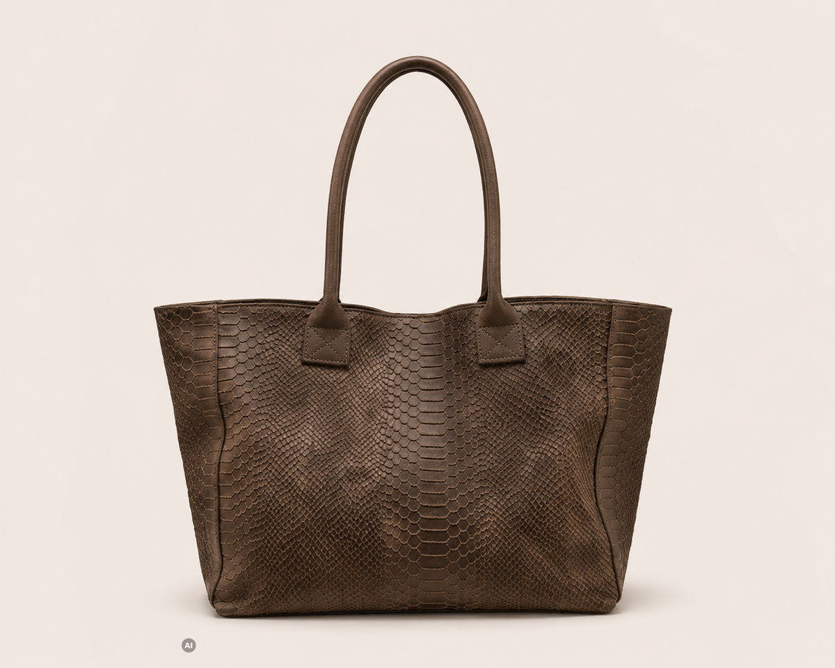 LOLA – Tasche aus italienischem, pythongeprägtem Leder – Dunkles Taupe