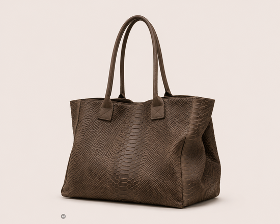 LOLA – Tasche aus italienischem, pythongeprägtem Leder – Dunkles Taupe