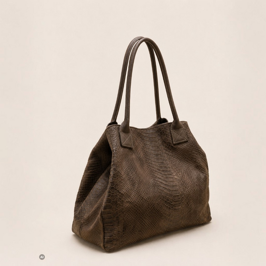 LOLA – Tasche aus italienischem, pythongeprägtem Leder – Dunkles Taupe