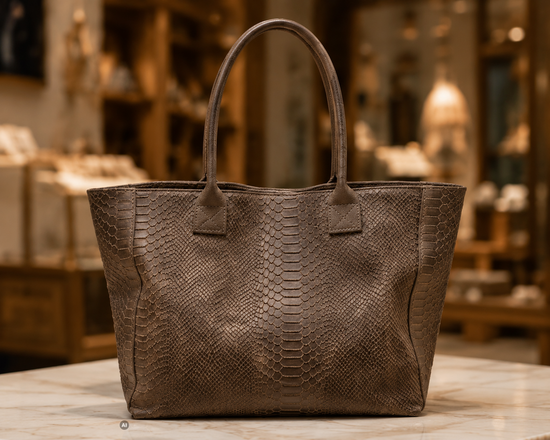 LOLA – Tasche aus italienischem, pythongeprägtem Leder – Dunkles Taupe