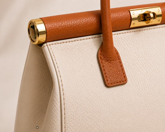 NORA – Tasche aus italienischem Dollaro-Leder – Creme & Camel