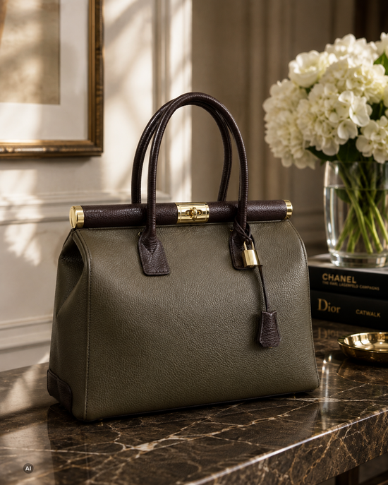 NORA – Tasche aus italienischem Dollaro‑Leder – Taupe & Dunkelbraun
