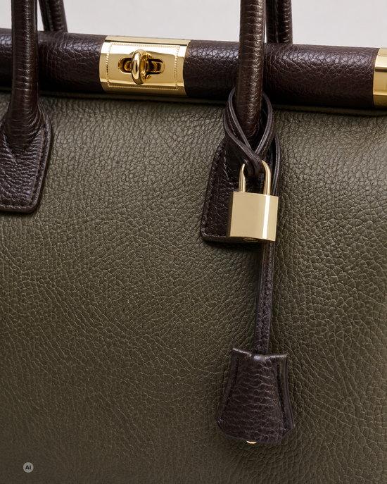 NORA – Tasche aus italienischem Dollaro‑Leder – Taupe & Dunkelbraun