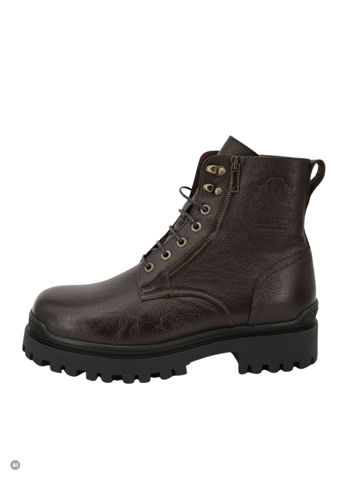 Dark brown sheepskin ankle boot for men in leather, shown from the side on a white background.